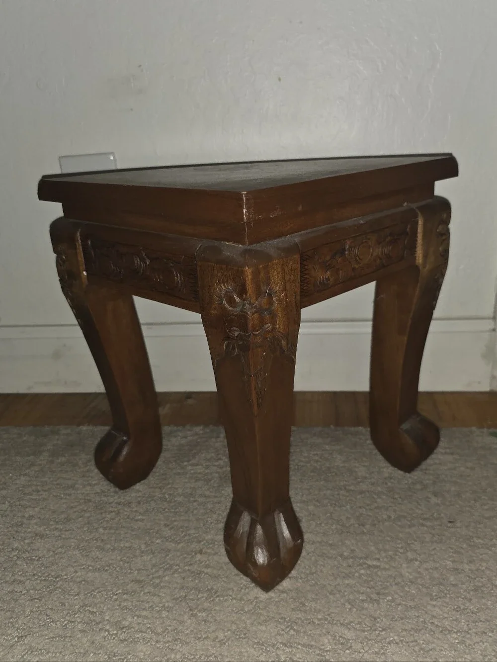 Vintage 1950s Mid Century Carved Wooden Chinese Claw Footed Table Stool
